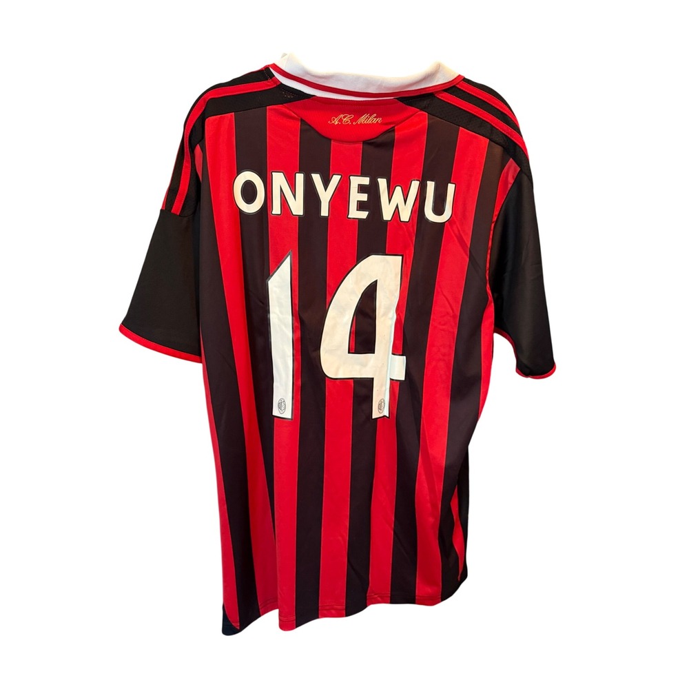 VTG Adidas AC Milan 2009-10 Home Jersey Onyewu 14 Red Black Soccer Shirt Mens XL